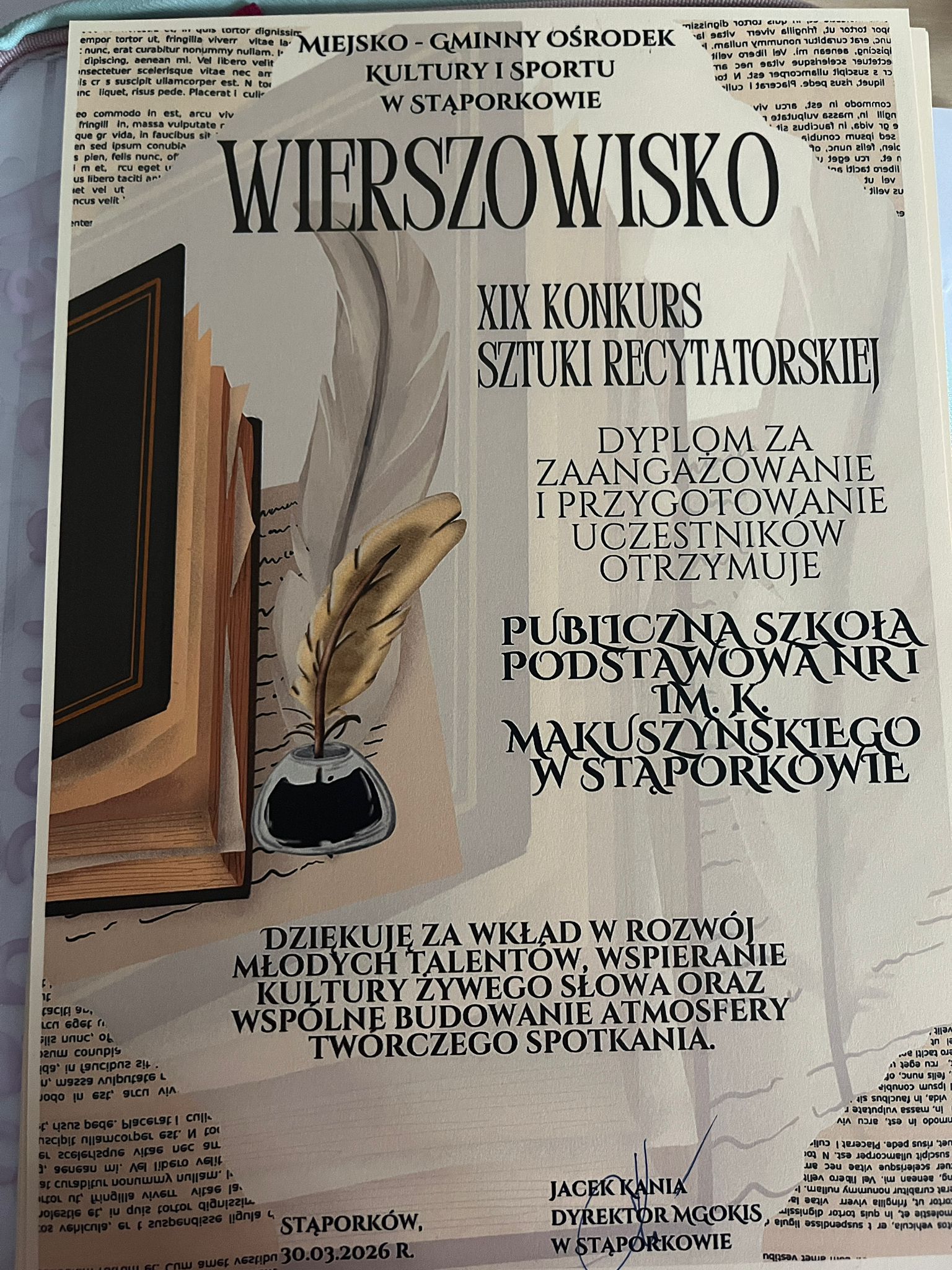 Read more about the article 🎭 Sukces naszych uczniów w XIX Konkursie Sztuki Recytatorskiej „Wierszowisko”! 🎭